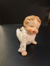 Vtg 1950’s Napco ? Piano Baby Figurine Bare Bottom In Polka Dot Pj’s picture