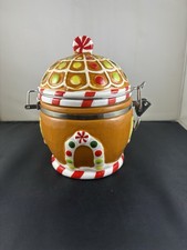 Sleigh Bell Bistro Gingerbread House Cookie Candy Jar Christmas Pottery  picture