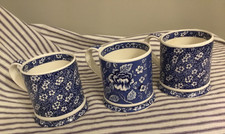 Lot/3 SWEET Vintage Blue SADLER MUGS 2 CALICO /1 PEONY 3.5 x 3 Made in England picture
