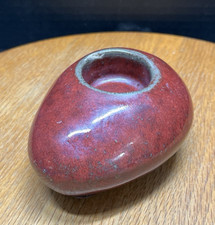 Vtg Red Pebble Shaped Ceramic Votive Candle Holder Glazed Minimalism Mid-Century picture