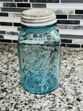 Vintage 1923-1933 Blue Ball Mason Jar #15 with Zinc Lid-Rare picture