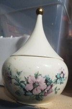 Vtg Covered Ceramic Jar Tent lid Hobbyist floral MCM  8