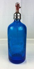 Antique Aetna Eddystone PA blue Seltzer bottle w Dog double marked Admiral co NY picture