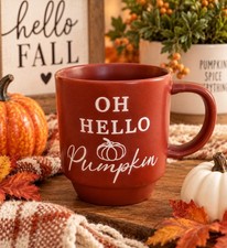 Oh Hello Pumpkin Fall Mug Stoneware Coffee Cup Autumn Pumpkin Spice Decor picture