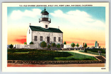 c1940s Old Spanish Lighthouse Point Loma San Diego California Linen Postcard picture