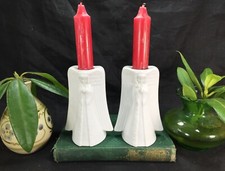 Angle Candle Holders Two Vintage Pair CCCC Japan White Porcelain Candlestick picture