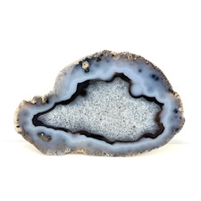 11 Inch Large Blue Gray Banded Agate Geode Half Druzy Quartz Crystal Polished picture