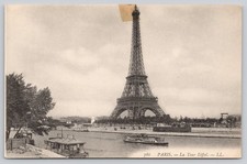Vintage Paris Eiffel Tower Seine River Boat RPPC Postcard LL Publisher picture