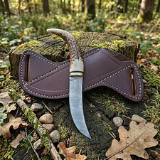 8 in Handmade Damascus Steel Hunting Skinner Knife Stag Handle Cross Draw Sheath picture
