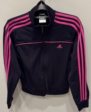 Adidas - Black Track Jacket with Pink Stripes - Girls Size Medium picture