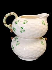 Belleek Ireland Shamrock Creamer & Sugar Set 7th Gold Mark 1980s-90s picture