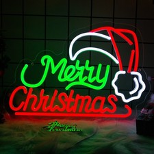 Merry Christmas with Hat Neon Sign for Wall Decor, LED Light for Xmas Day Decor picture