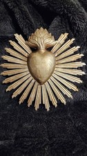 7in Sacred Heart Ex Voto with Sunray Halo, Antiqued Brass Milagro Ornament picture