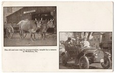 Wellsboro PA - Old And New Way In Transportation Oxen Cart Automobile antique pc picture