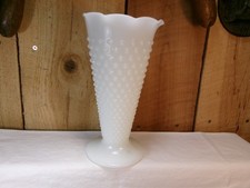 Vintage Anchor Hocking White Milk Glass Hobnail and Bars Pattern 9.5
