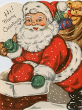 Vintage Christmas Greeting Card for Child Santa So Gay Toys Thrill You c1940s picture