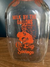 Vintage “Milk By The Gallons” Advertising One Gallon Milk Bottle W/handle Pics picture