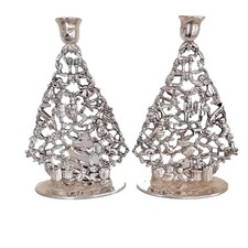 Vintage Godinger Silverplate Christmas Tree Candlesticks Pair Candle Holders picture
