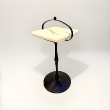 Vintage Freestanding Ashtray Stand White Square Dish, Black Pedestal Metal Base picture