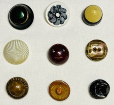 Lot 9 Vintage/Antique Buttons Unusual Face Domed Cone Glass Shell Early Plastics picture