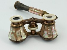 Antique MOP Opera Glasses Lorgnette Mother of Pearl Folding Handle Binoculars picture
