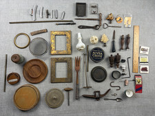Antique Vintage Junk Drawer Lot Hardware Tools Frames Sewing Miniatures Curios picture