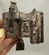 Massive Rare Heavy Mexico Sterling Silver Horse  Saddle Belt Buckle 101 Grams picture