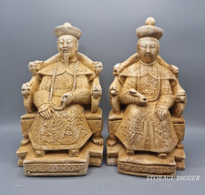 VTG Pair of Chinese Emperor & Empress Sculptures Fiberstone Statues 10.5