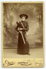 1890s Cabinet Card Photo Western Cowgirl Lena Smith, Sharpshooter, Ithaca, NY picture