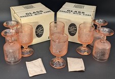(8) TIARA SANDWICH PEACH PINK TABLE WINE GLASSES 8.5oz, 5-5/8