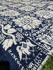 Antique Reversible Coverlet Hancock County Columbus Ohio Grape Vines Eagle c1850 picture