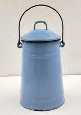 EXCELLENT Vintage French BLUE ENAMEL MILK PAIL Lid and Handle Kitchen Enamelware picture
