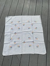 Vintage Embroidered  Cotton Tablecloth 29” X 30” picture