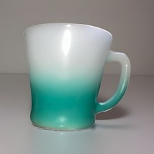 VINTAGE RARE FIRE KING TURQUIOSE BLUE FADE TO WHITE COFFEE MUG (21D) picture