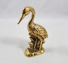 Vtg Leonard? Sm Solid Brass Crane Heron Figure Feathered Wings Grass Lakehouse picture