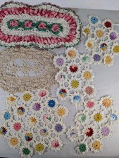 Vintage Handmade Crochet Doilies Lot Of 6 Mix Size Shape Colors Boho Cottagecore picture