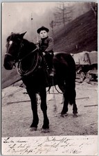 Boy on Horse Klatovy Czech Republic 1905 Stamp Cancel Vintage RPPC Postcard picture