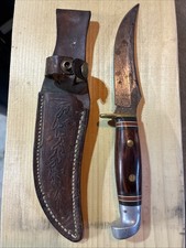 Western USA Vintage W39 Fixed Blade Hunting Knife with Leather Sheath picture