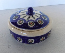 VTG Polish Pottery Trinket Dish with Lid Small Round Echt Bunzlau Boleslawiec picture