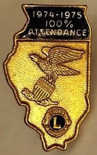 Vintage 1974-75 Lions Club Illinois 100% Attendance Enamel Pin 15/16