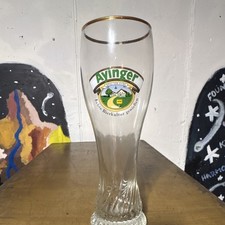 Ayinger German Beer Glass Gold Rim Breweriana Collectible Germany picture