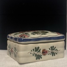 Vintage Delfts Holland Hand Painted Jewelry Box Floral Ceramic Lidded picture