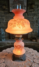 RARE Vintage Quoizel Pink Satin Floral LARGE GWTW 3-way Lamp EXCELLENT CONDITION picture