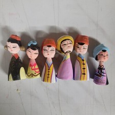 Set of 6 Asian Oriental Mini Nodder Bobblehead Ceramic Figurines picture