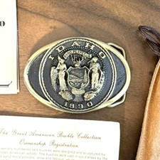 Vintage Idaho State Seal Brass Belt Buckle Heritage Mint w Papers Made In USA picture