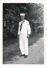 Vintage Photo 1954 Happy US Navy Sailor Uniform Dirt Roadside Rural Trees USA picture