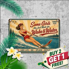 Waterskiing Sports Humor Tin Sign Vintage Lake House Cabin Wall Metal Plaque picture