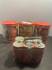 Coca Cola collectible tin lot 4 vintage style puzzle tins and bottle carrier picture