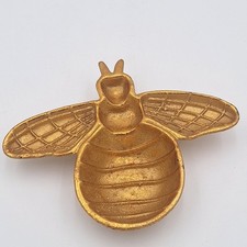 Gold Cast Iron Bumble Bee Trinket Dish Jewelry Ring Holder Home Decor picture