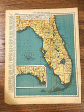 Antique 1937 map of Florida 14”x11” picture